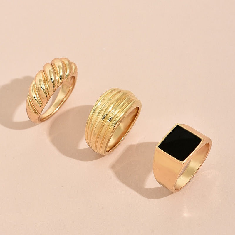 3 Pcs/Set Fashion Gold Geometric Gem Rings Set