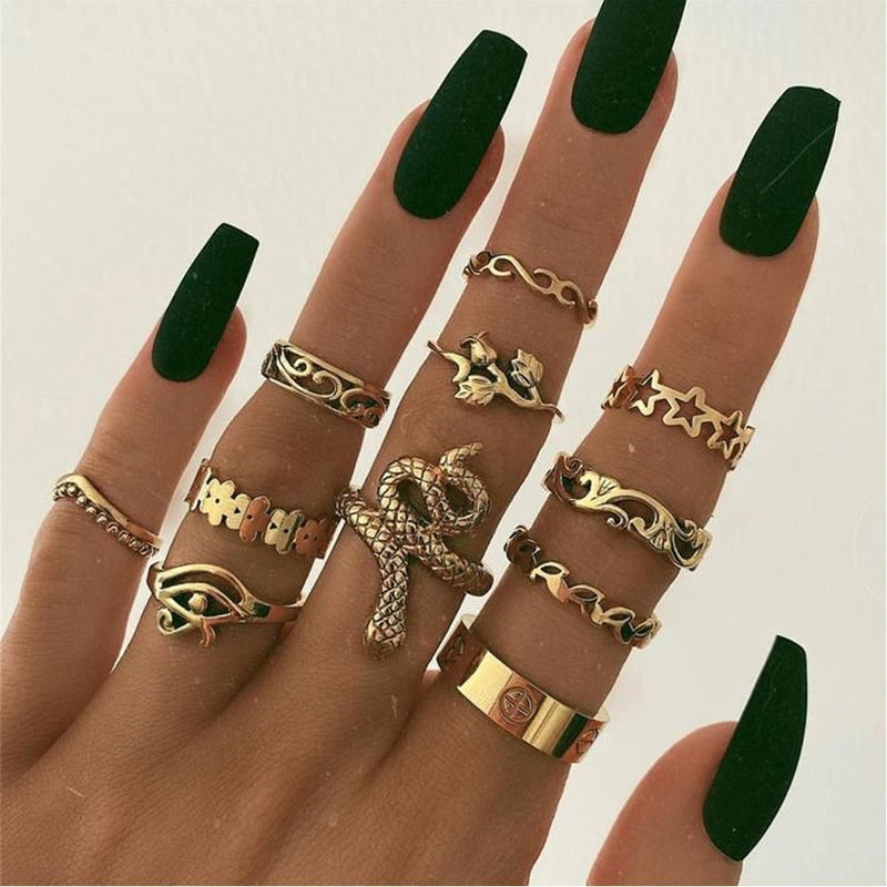 Exaggerated Snake-Shaped 11-Piece joint Rings