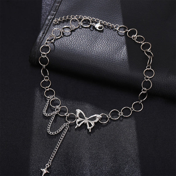 Vintage Hollow Out Butterfly Chain Metal Pendant Necklace NKL-210