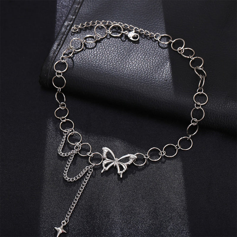 Vintage Hollow Out Butterfly Chain Metal Pendant Necklace NKL-210