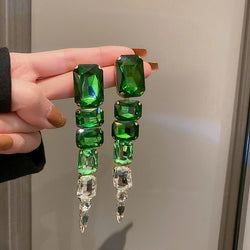 Square Green Crystal Long Earrings ZN510