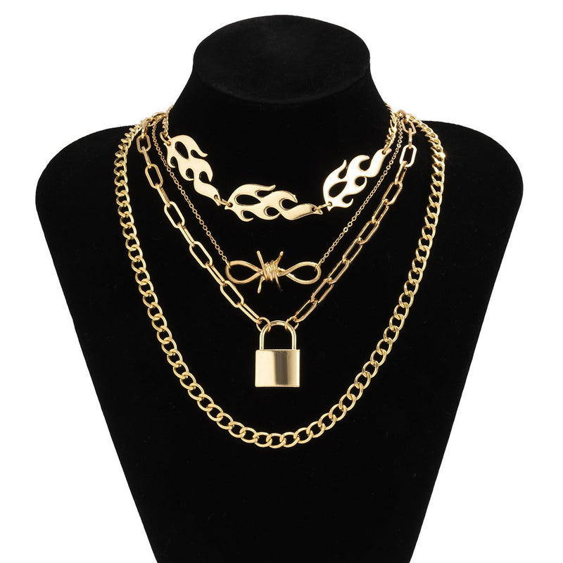 Multi-Element Fire Cloud & Lock Necklace ( Gold & Silver Color)