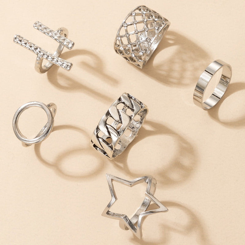 Five-Pointed Star Round Word Opening Ring 6 Piece Set
