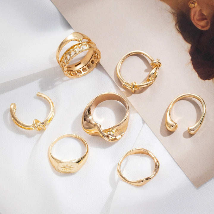 Creative Irregular Ring Metal Hollow Rings Set