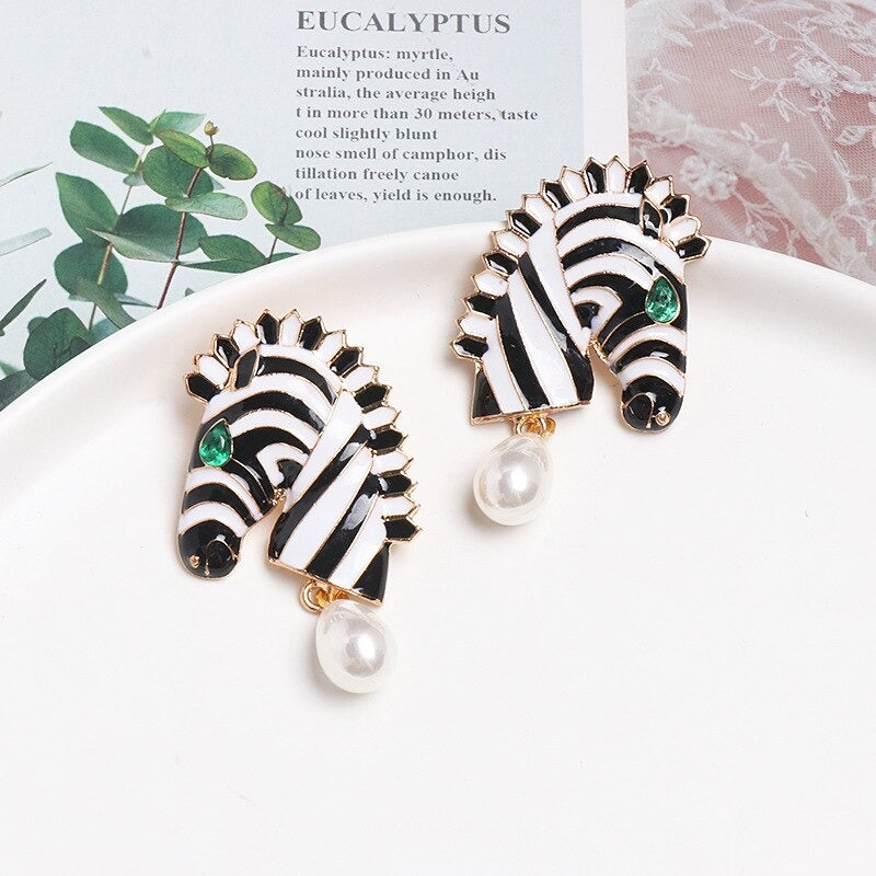 White Black Zebra Earrings