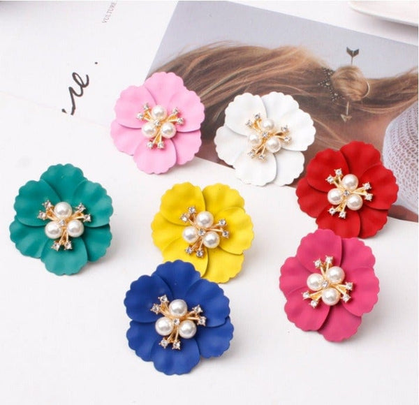 Multicolor Cute Flower Charm Huggie Earrings