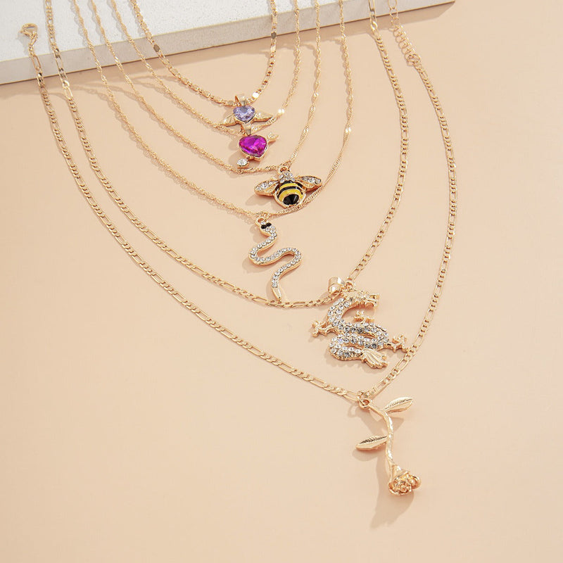 Exaggerated Multivariate Micro-inlaid Snake-Shaped Colorful Necklace