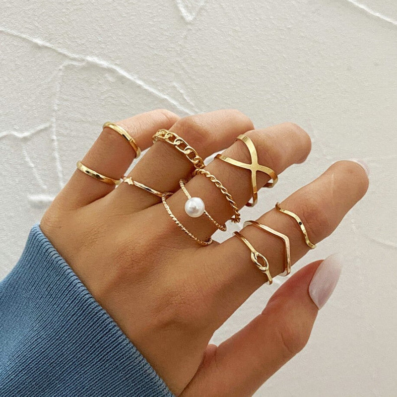 Cute Pearl Twisted Ring Set