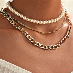 Retro Simple Style Pearl Chain Three-layer Necklace