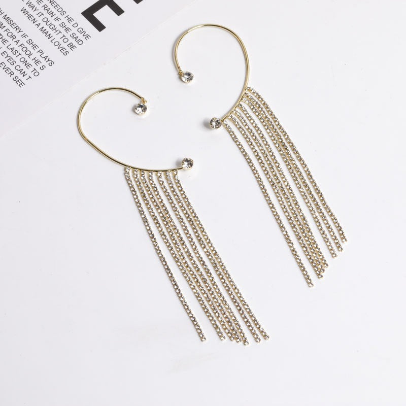New Long Full Drill Tassel Ear Clips Without Ear Holes (Gold & Silver)