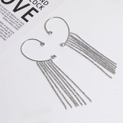New Long Full Drill Tassel Ear Clips Without Ear Holes (Gold & Silver)
