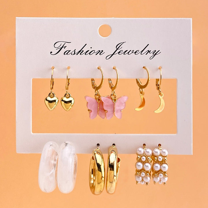 Butterfly Gold Pearl Earrings Set