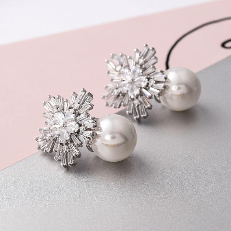 925 silver needle snowflakes zircon earring