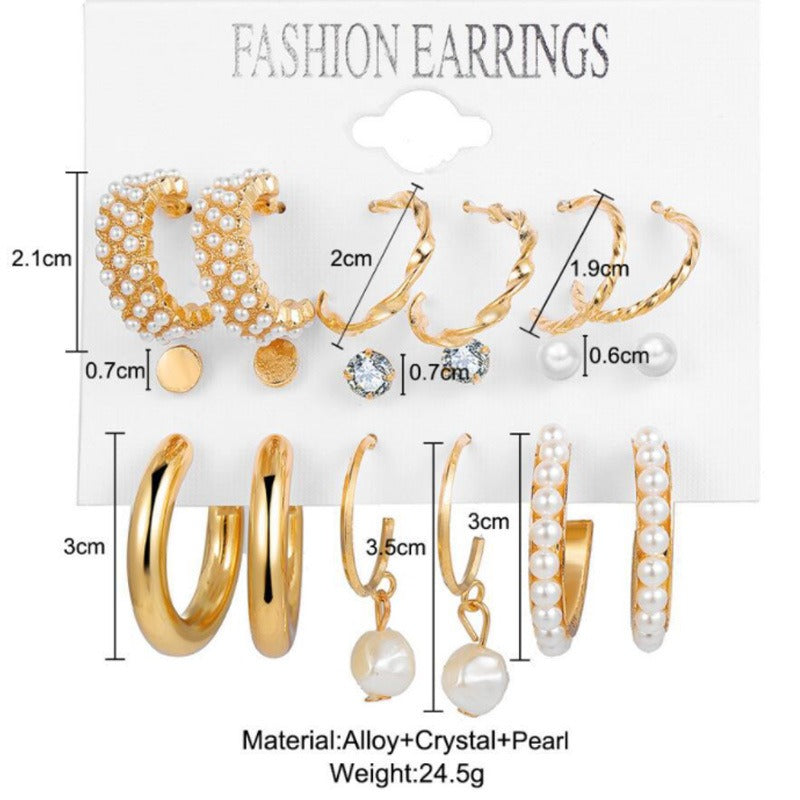 Geometric Pearl Earrings 9 Pair Set