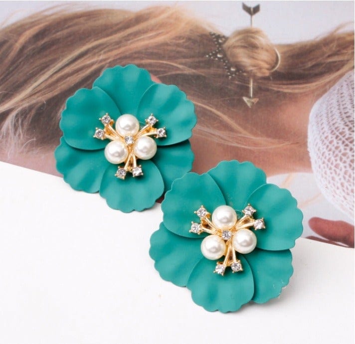 Multicolor Cute Flower Charm Huggie Earrings