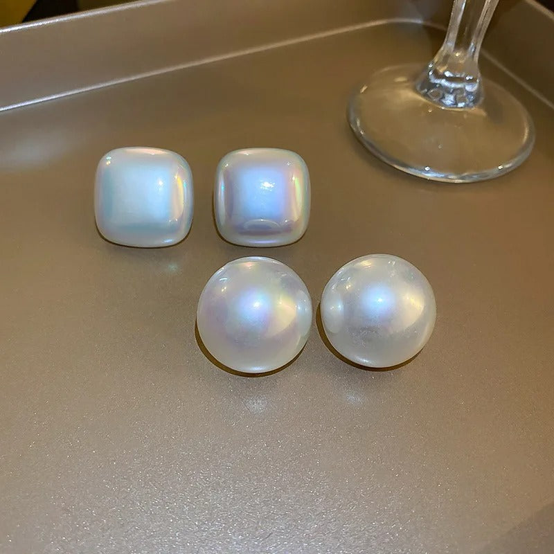 Minimalist Design Round Square Pearl Earrings