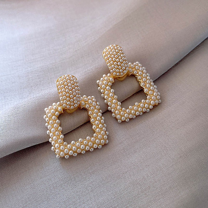 Simulated-pearl Geometric Square Dangle Earrings