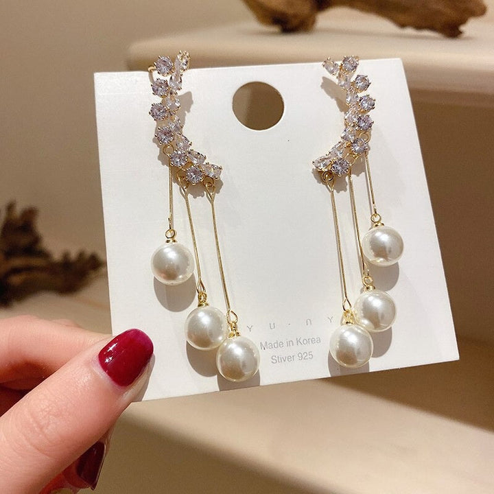 New Fashion Luxury Crystal Pearl Wing Earrings