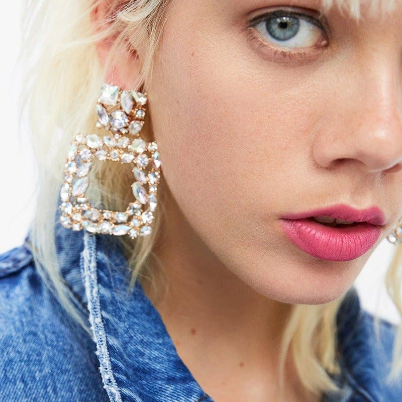 Retro Earrings Studded with Diamonds