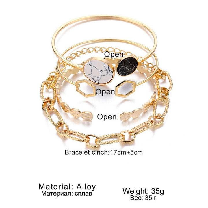 4Pieces/set Fashion Gold Color Thick Chian Bracelets Set