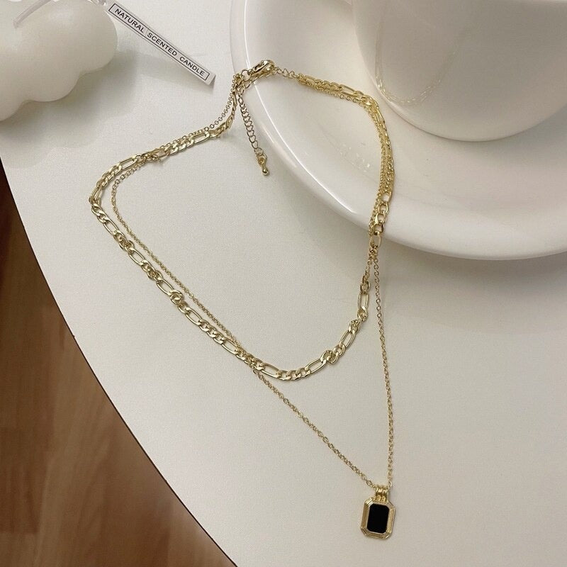 Double Layer Square Pendant Necklace NKL-211