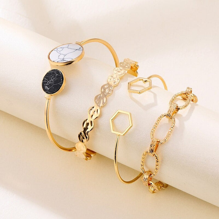 4Pieces/set Fashion Gold Color Thick Chian Bracelets Set