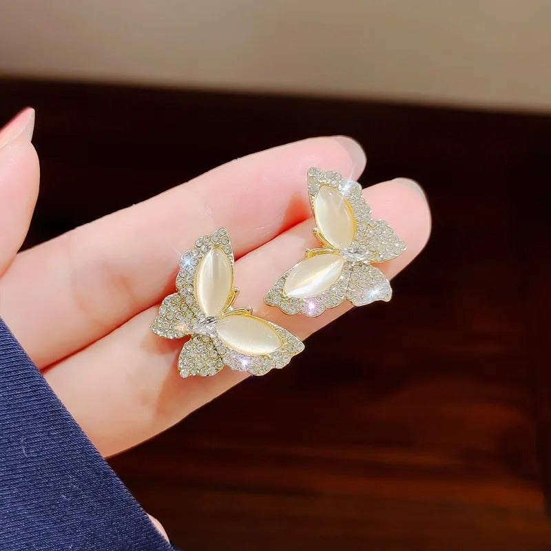 Opal Gold Colour Butterfly Earrings