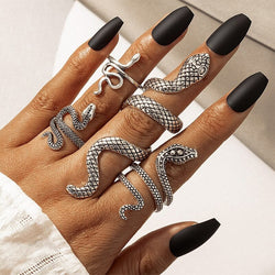 4pcs/set Vintage Silver Color Geometry Metal Alloy Finger Ring Snake
