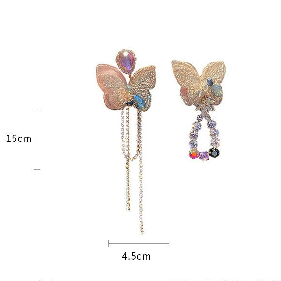 Fashion Crystal Butterfly Asymmetric Dangle Earring