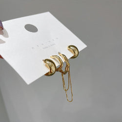 Unique Design 4 Pieces Irregular Geometric Metallic Golden Tassel Clip Earrings
