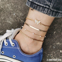 Butterfly Diamond Claw Chain Four-Piece Pearl anklet