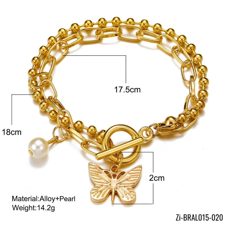 Trendy Butterfly Pendant Double Round Bead Chain Bracelet