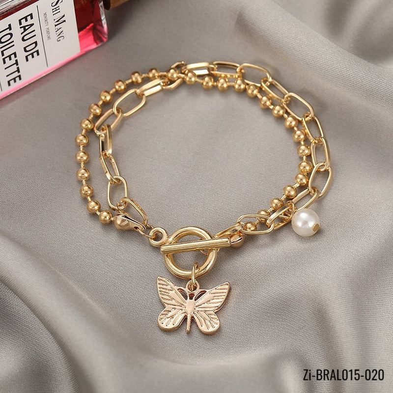 Trendy Butterfly Pendant Double Round Bead Chain Bracelet