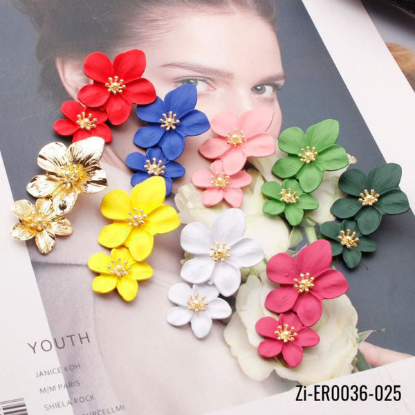 Colorful Double Flower Drop Earrings