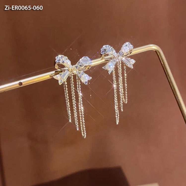 Luxury Rhinestone Bow Tassel Earrings