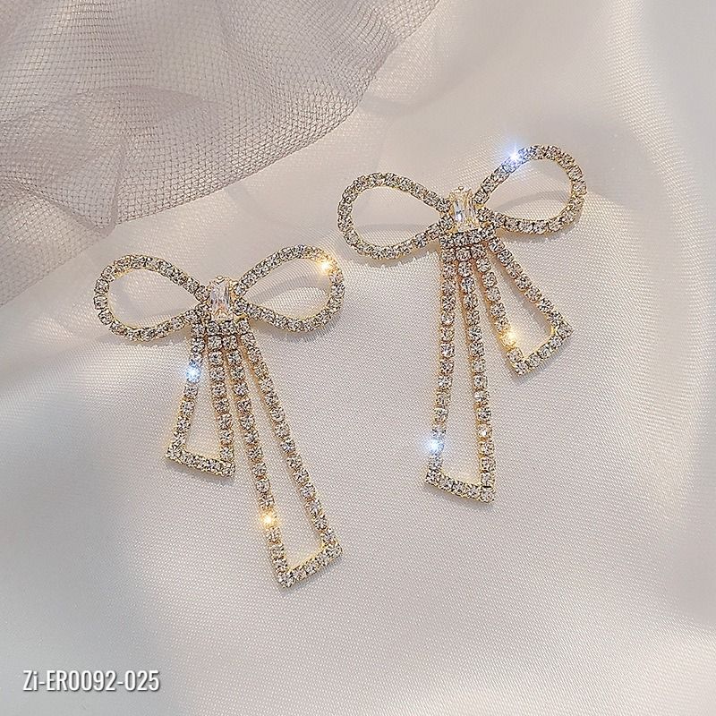 925 silver needle luxury super flash bow earrings