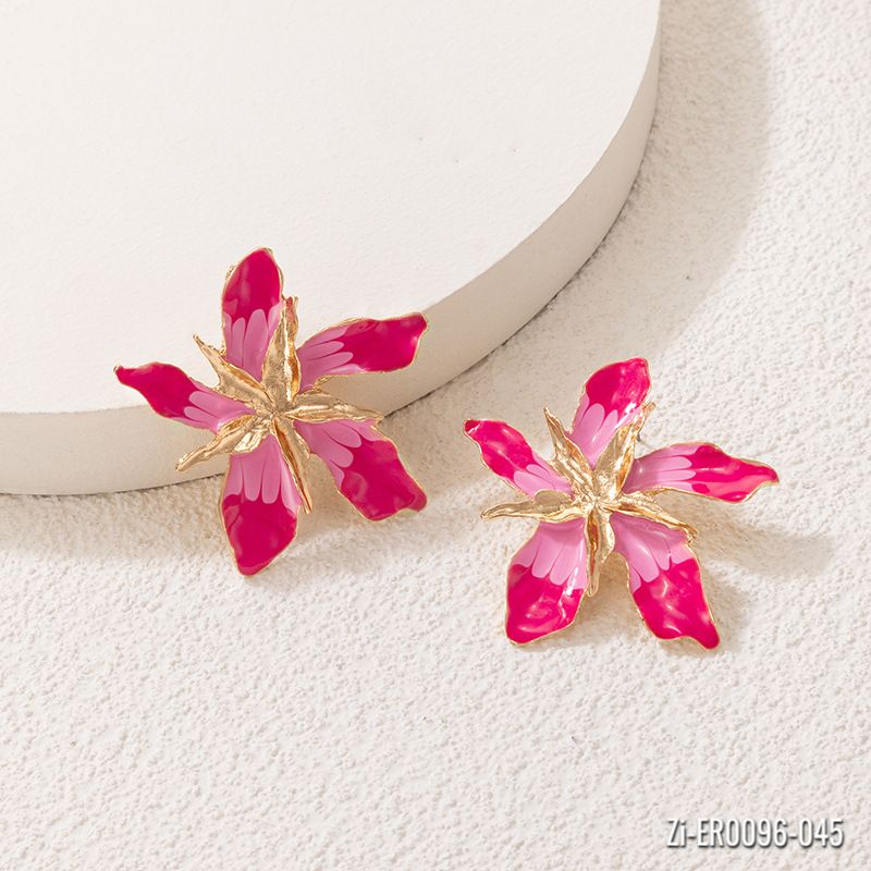 Multi-Layer Alloy Drip Oil Flower Earrings