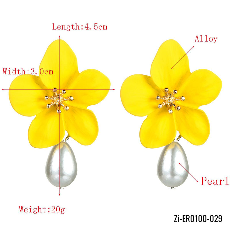 Elegant Flower Simulated Pearl drop Earrings