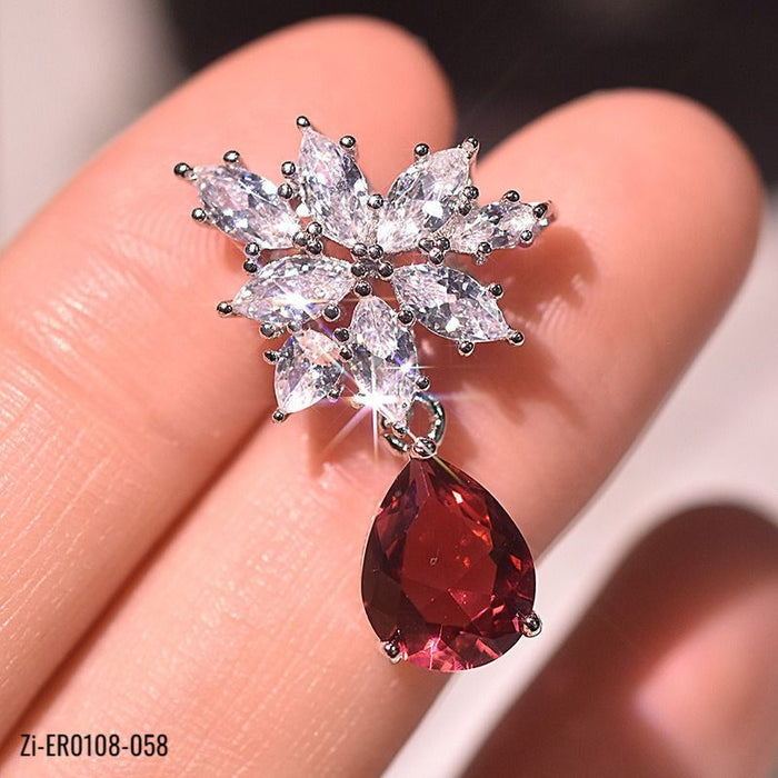 Ruby Red Crystal Gemstone Drop Earrings
