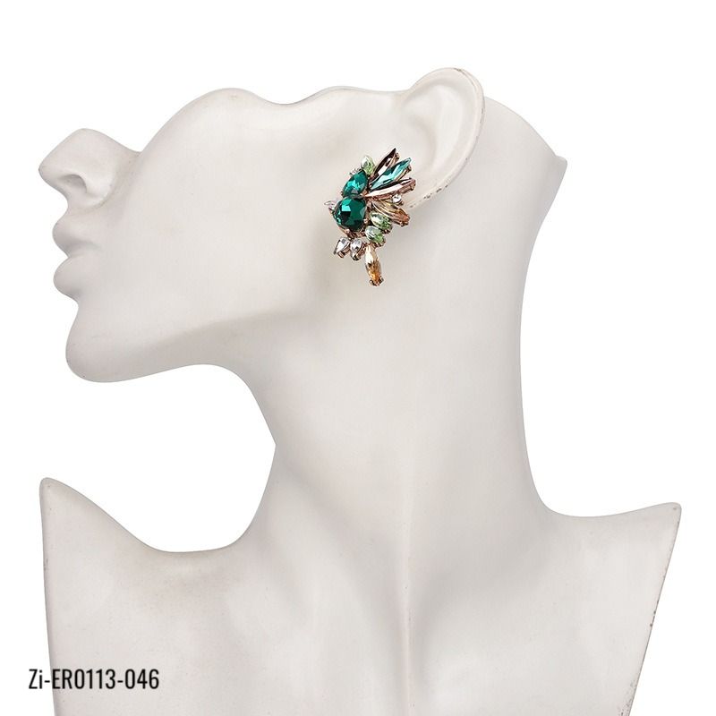 Green Rhinestone Crystal Gems Stud Earrings