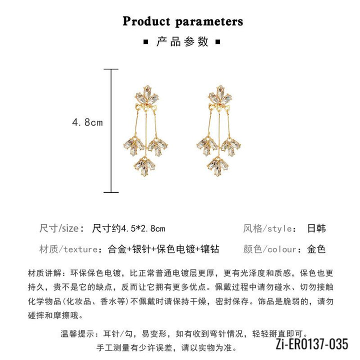 Light luxury design sense leaf tassel long earrings