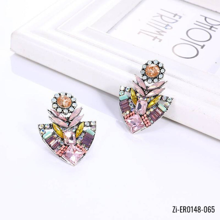 Rhinestone Flower Drop Earrings (Multi)