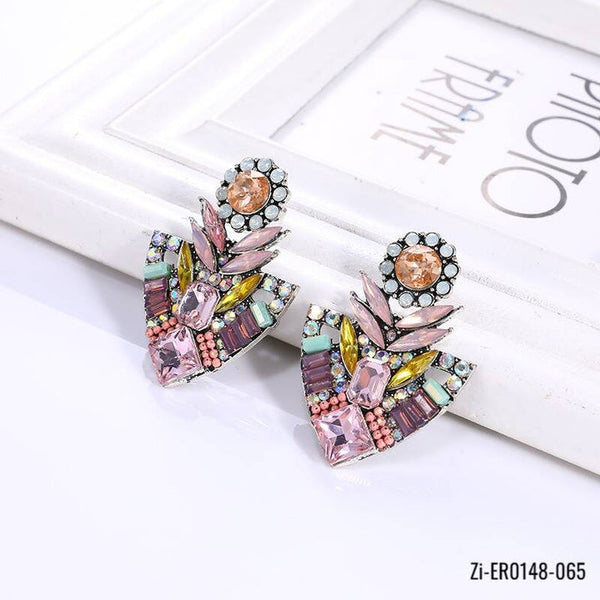 Rhinestone Flower Drop Earrings (Multi)