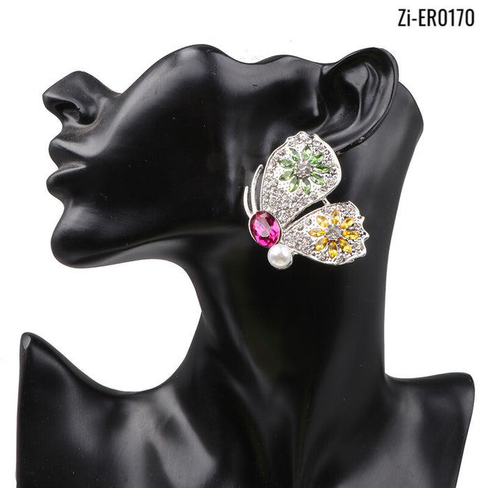Colorful Rhinestone Butterfly Stud Earrings Statement Luxury Jewelry