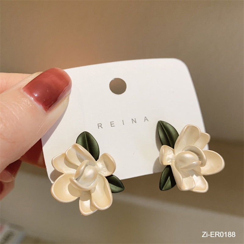 Drop Glaze Gardenia Flower Stud Earrings