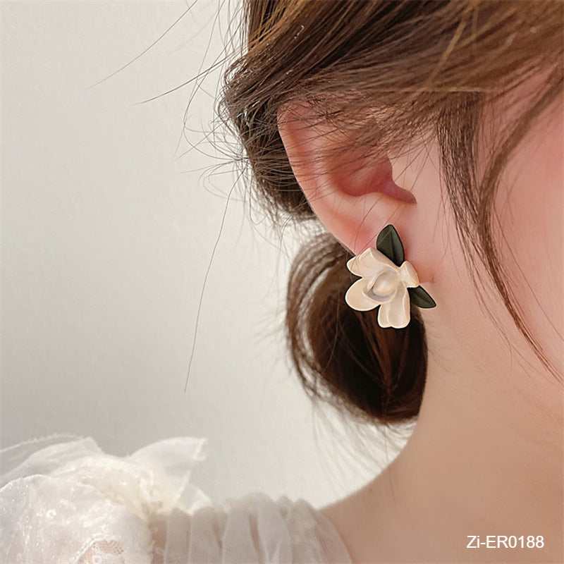 Drop Glaze Gardenia Flower Stud Earrings