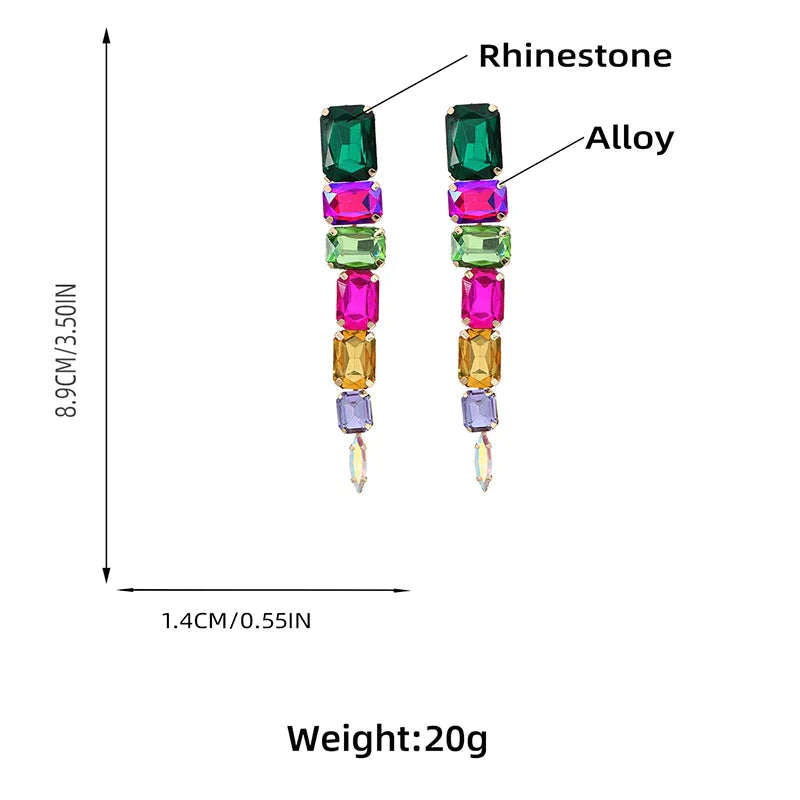 Luxury Long Statement Colorful CZ Rhinestone Drop Earrings