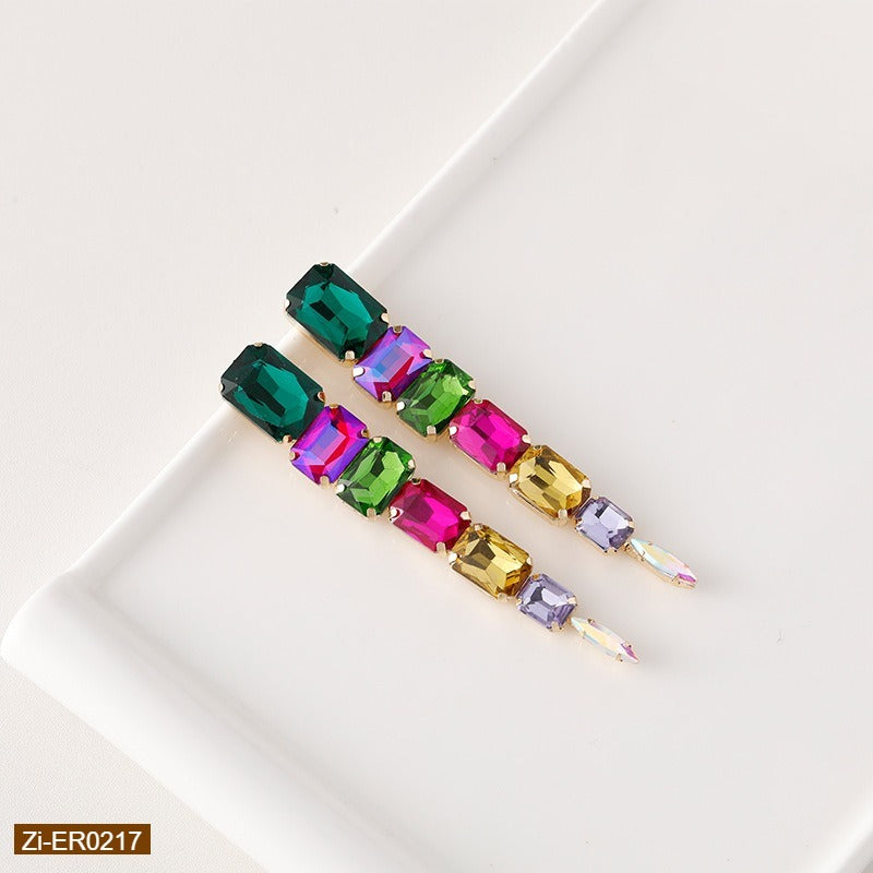 Luxury Long Statement Colorful CZ Rhinestone Drop Earrings