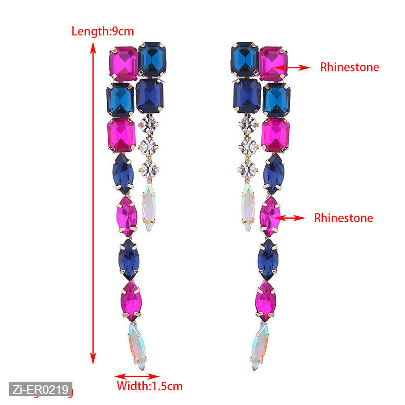 Long Glass Diamond Tassel Earrings