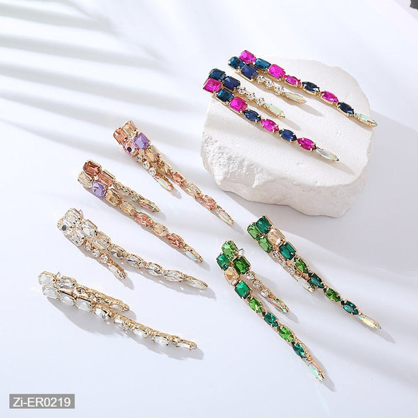 Long Glass Diamond Tassel Earrings